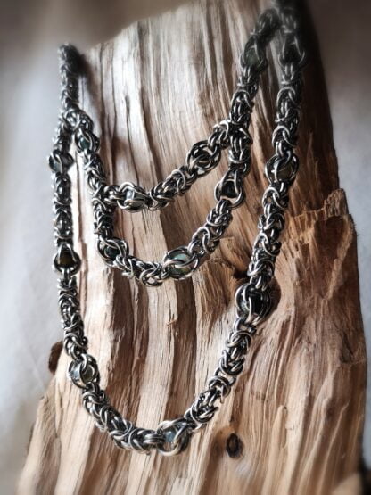 Collier Chainmaille en acier inoxydable - perles agate mousse