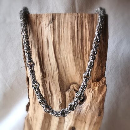 Collier Chainmaille en acier inodydable - perles unakite